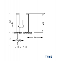 MEDIDAS MONOMANDO LAVABO CAÑO ALTO MAX-TRES TRES GRIFERIA